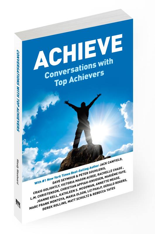 Book cover: Achieve, silhouette on mountain.